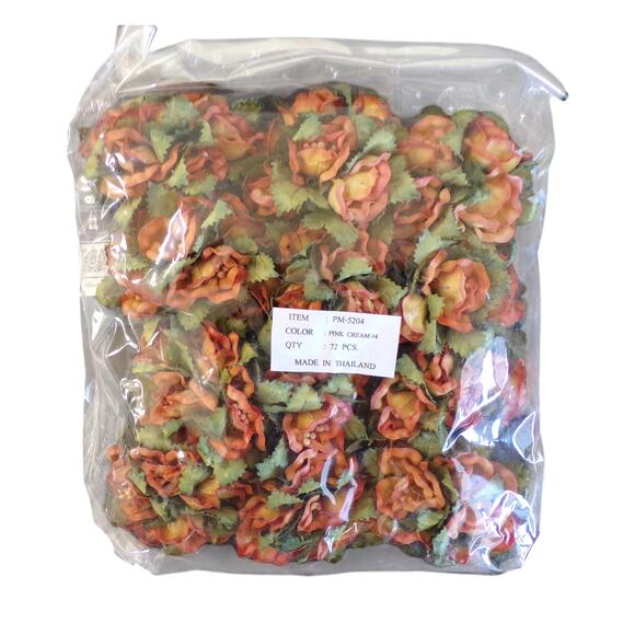 Paper Flowers Orange Craft Floral Lot Still in Package 72 Count 1.5" Green Leaf - Picture 1 of 3